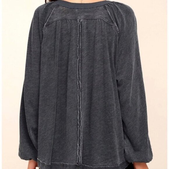 Free People We The Free Washed Black Acadia Henley Top Oversized Size Small - Picture 2 of 12